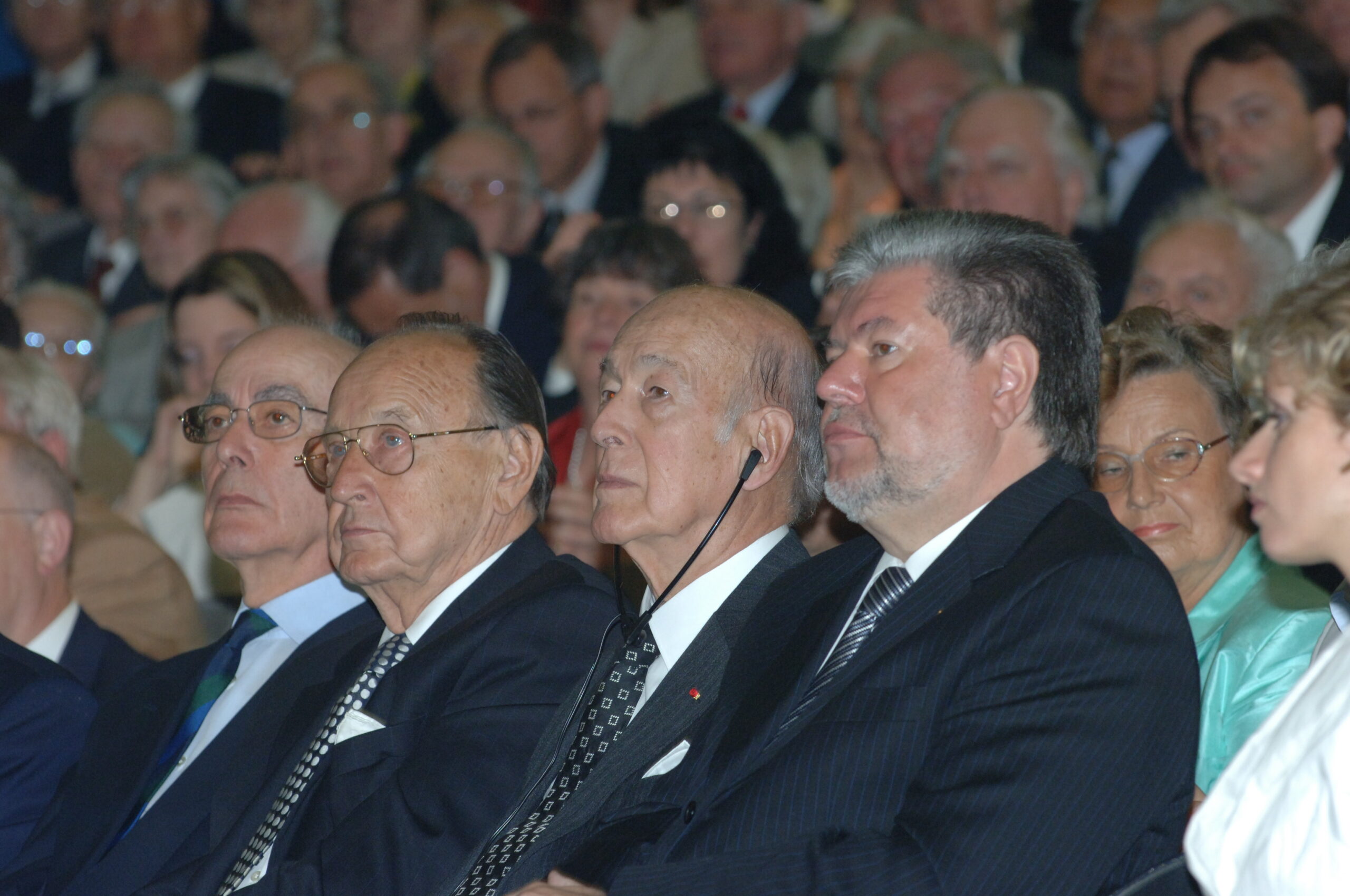 60. Jahrestag der Wiedereröffnung und Ehrendoktorwürde an den ehemaligen französischen Präsidenten Valéry Giscard d'Estaing (2.v.r.). Foto/©: Peter Pulkowski, JGU